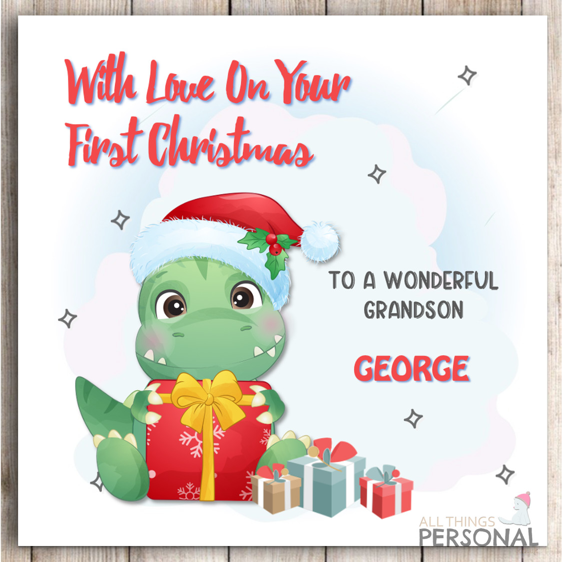 Dinosaur First Christmas Card for Baby Son Daughter Grandson Granddaughter