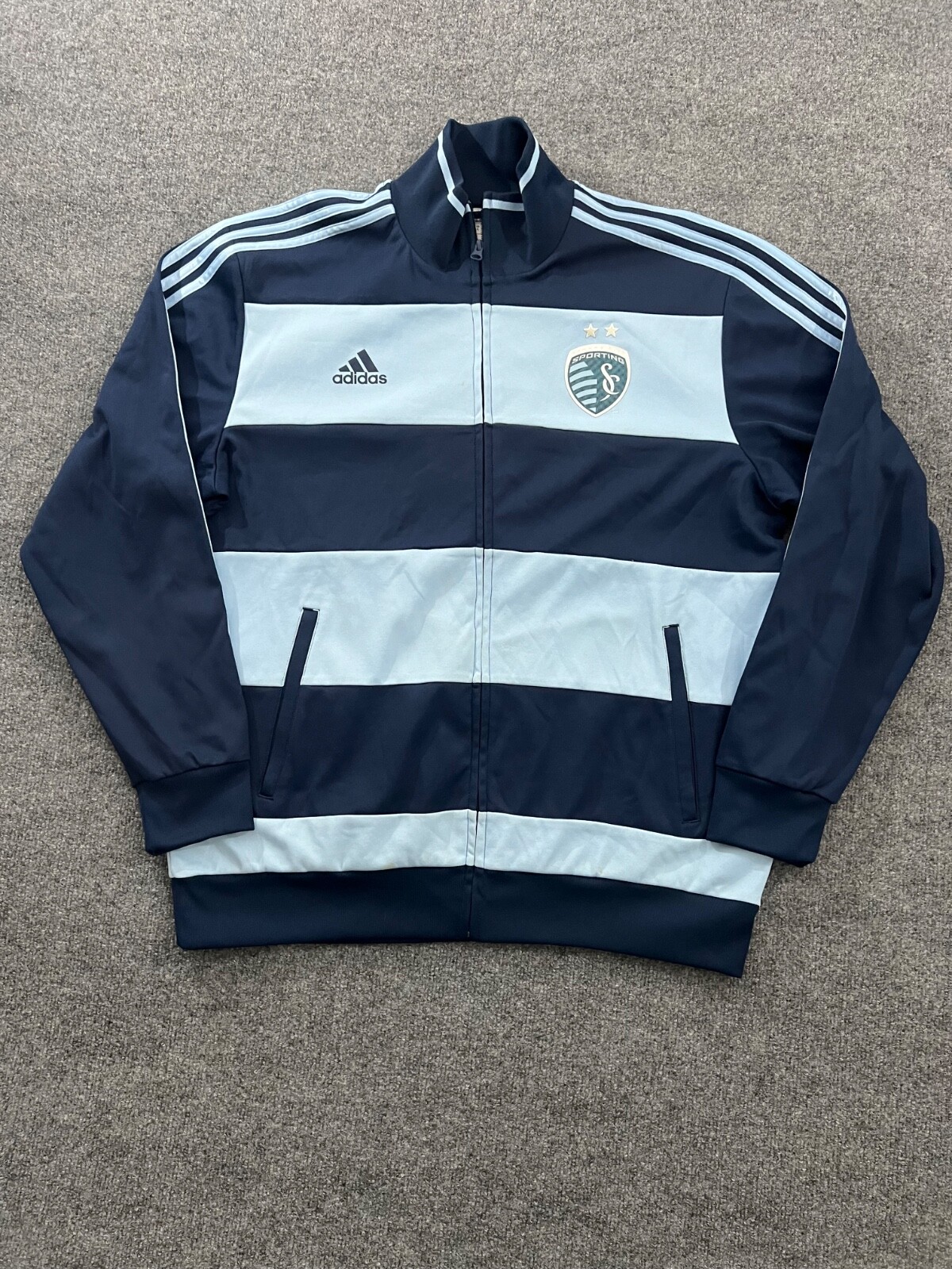 Adidas Sporting KC Mens XL Soccer Jacket Full Zip Warm Up Top with Pockets MLS