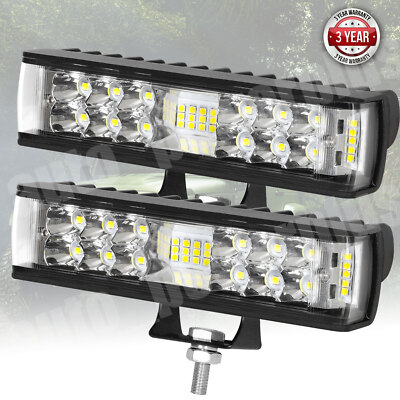 2X 90W LED Work Lights 6 Inch Driving Strip Flood Beam light Bar SUV Offroad 12V