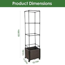 62.99in Garden Bed Planter Box Vertical Plants Bin w/Trellis Wheel Planter Bin