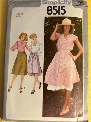 Vtg 1977 Simplicity 8515 Blouse Skirt + Over skirt Sewing Pattern Unused Sz 12