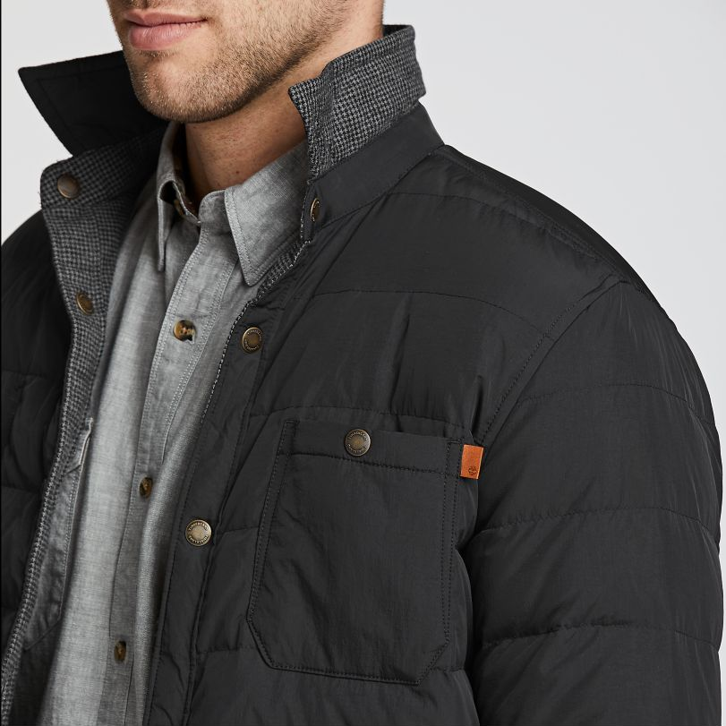 New TIMBERLAND Gunstock River Reversible Down Shirt Jacket Black/Gray
