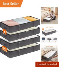 95L Under Bed Storage Containers - 4 Pack with Reinforced Handles in Grey