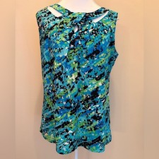 #128  Dressbarn Vibrant Studio Blue & Green Patterned Sleeveless Camisole