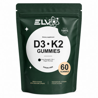 ELV D3 K2 Gummies 7-in-1 Extra Strength Sugar-Free Vegan Formula GMO-Free