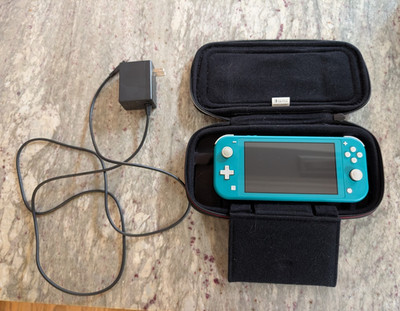 Nintendo Switch Lite Blue 32GB Handheld Console 720p USB-C w/ Charger Case.