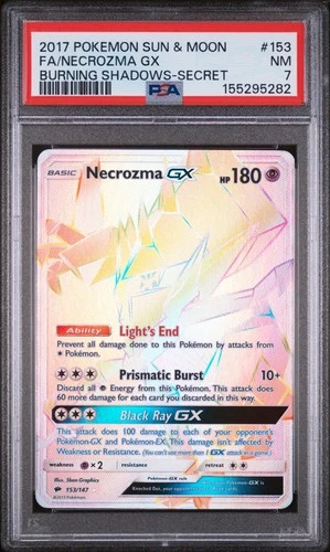 2017 POKEMON SUN & MOON BURNING SHADOWS SECRET #153 FULL ART/NECROZMA GX PSA 7