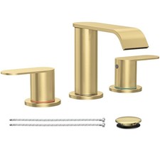 Brushed Gold Bathroom Faucet 3 Hole 8 Inch Widespread Waterfall Bathroom Sink...