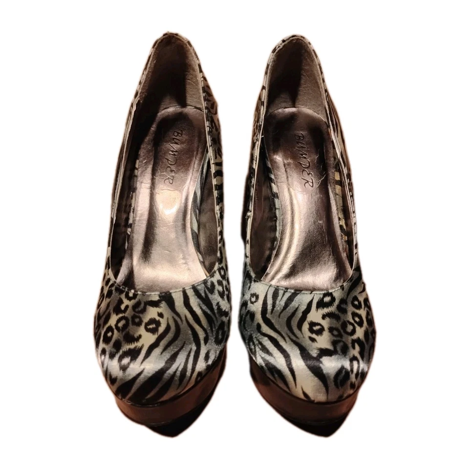 Zapatos de tacón alto Bumper para mujer con plataforma y estampado de cebra. Talla 7,5M. A272 Foto 3 de 4