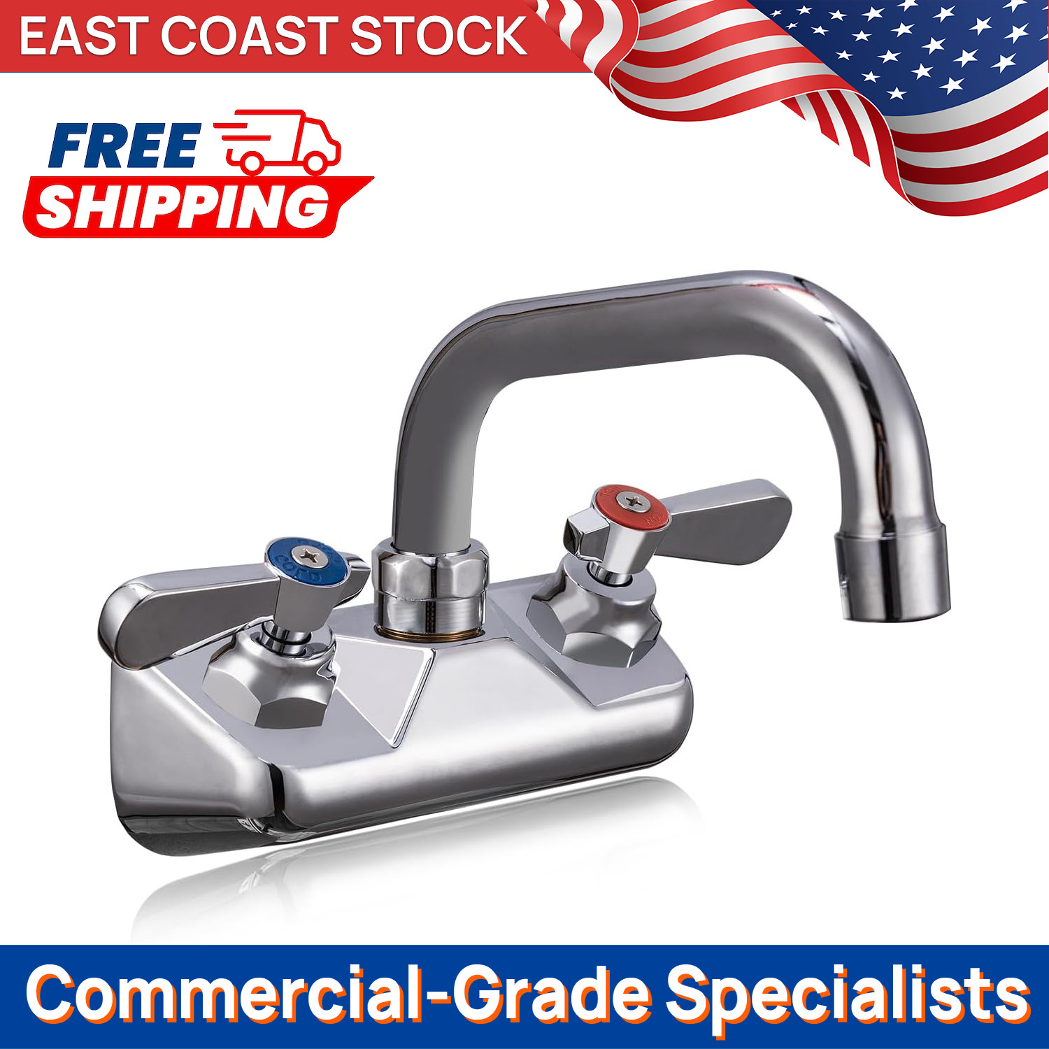 4" Wall Mount Faucet 6" Swivel Spout for Commercial Restaurant Sink - Brass