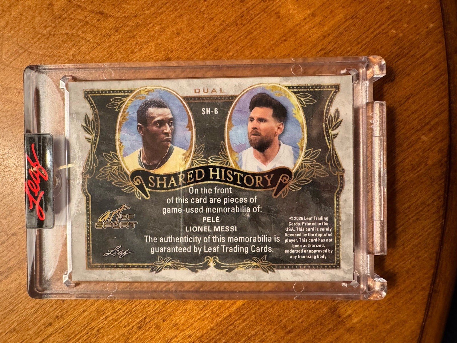 2026 Leaf Art Of Sport Pele,Lionel Messi Shared History G/U Relics Card SP #1/5 view 2
