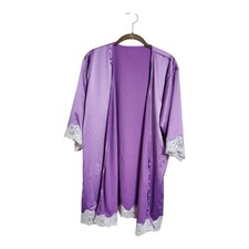 Frederick's of Hollywood Short Purple Satin Kimono Style Robe Large No Tie