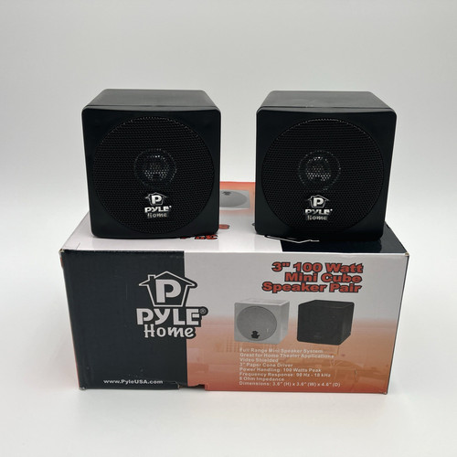 Pyle 3'' Mini Cube Bookshelf Speakers - 100W, Full Range, Video Shielded PCB3BK