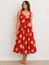 Vintage Hawaiian Casual Wear Red Hibiscus Mumu Print Dress size Medium Tropical