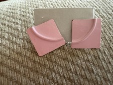 Pink Enamel Square and Circle Design Stud Earrings