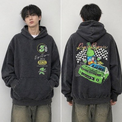 RIPNRPR Hoodie Mens Large Black Pullover Graphic Rip & Repair Made USA Race Car