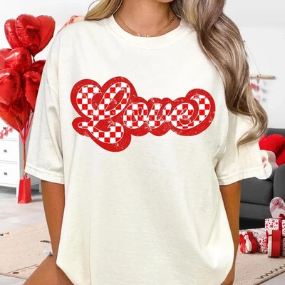 Retro Checkered Love Valentine Comfort T Shirt