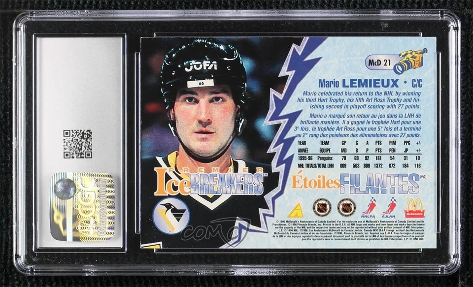 1996-97 Pinnacle McDonald's Mario Lemieux #McD21 CGC 8.5 HOF - Image 2 of 2