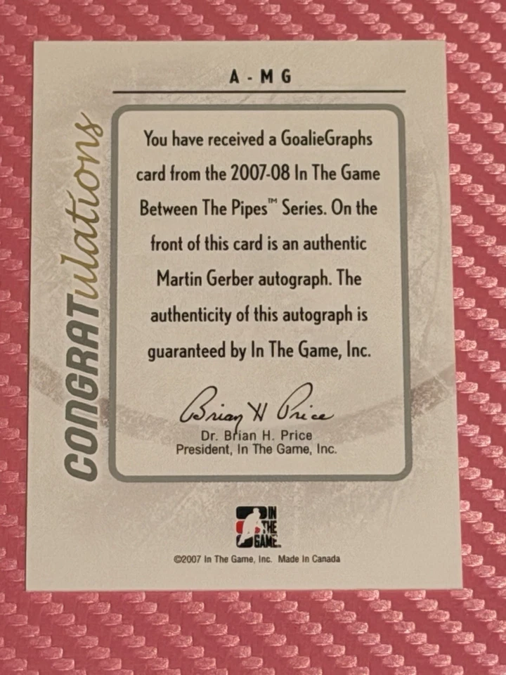 2007-08 In the Game Between the Pipes - Gráficos de portero Martin Gerber #A-MG (AU) Foto 2 de 2