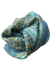 Vintage Ditsy Floral Square Scarf Fringe Trim Lightweight Boho Blue Wrap