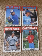 1986 TOPPS LIMITED EDITION 4 OF 16 BASEBALL CARDS FROM BOTTOM OF BOX