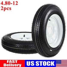 2 Pack 4.80-12 4.80x12 Trailer Tires And Wheels With 12 Rims 4 Lug On 46pr