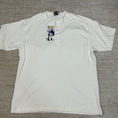 Warner Bros Studio Store T-Shirt Mens L White Ribbed Henley Tweety Sylvester