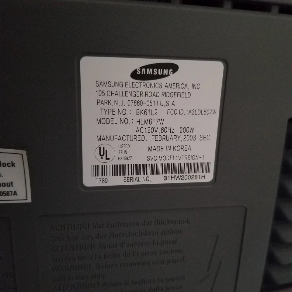 Samsung HLN617W 61" HDTV-ready rear-projection DLP TV - LOCAL PICKUP ONLY - Image 2 of 4