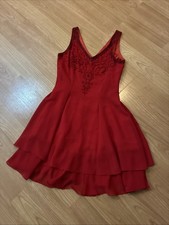 Vintage Peak Sequined Beaded Red Dress Size 8 Sleeveless Lined Silk Dress