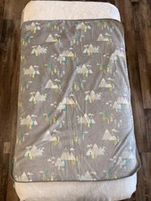 Cloud Island Crib Blanket Mountains Trees Gray Aqua Sherpa