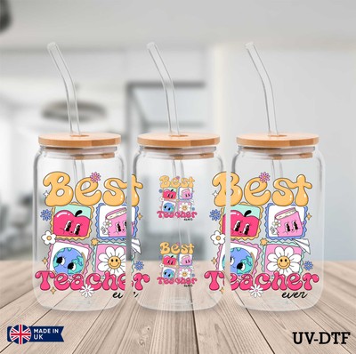 Best Teacher UV DTF Aufkleber - 16 Unzen Libbey Dose Glasfolie zs127