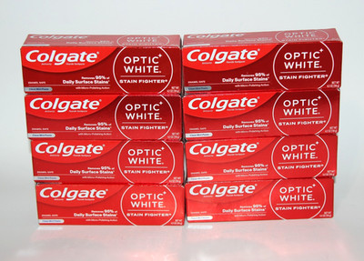 LOT (8) COLGATE OPTIC WHITE STAIN FIGHTER TOOTHPASTE CLEAN MINT 4.2OZ EXP 2027