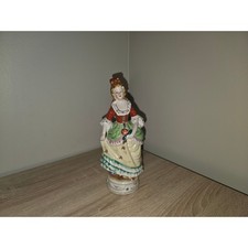 Vintage Made in Occupied Japan Ceramic Colonial Lady Figurine Red Green Glazed