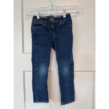 Mini Boden Kids Dark Wash Slim Denim Jeans Floral Lining Adjustable Waist 5Y