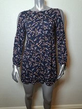 American Eagle Mini Dress Size XS Blue Floral Sundress Women's Long Slit Sleeve