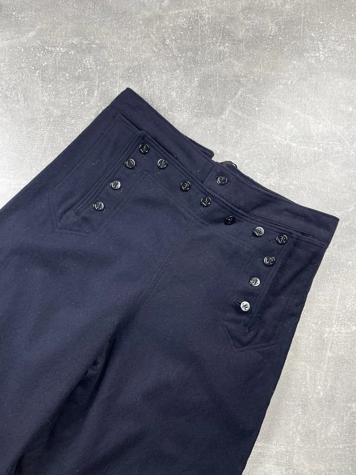 Pantalones marineros de lana originales de la Segunda Guerra Mundial de la Marina de los Estados Unidos con fondo de campana de 13 botones azul marino talla 33 Foto 4 de 4