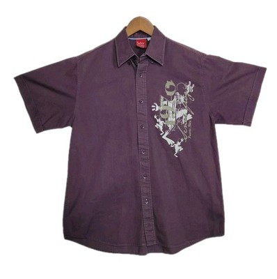 Senor Frogs Button Up Short Sleeve Shirt Size Large Purple 