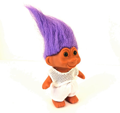 Vtg 1991 TNT Troll Doll Athlete Punk Purple Hair White Short Shirt Mesh Rave Y2K