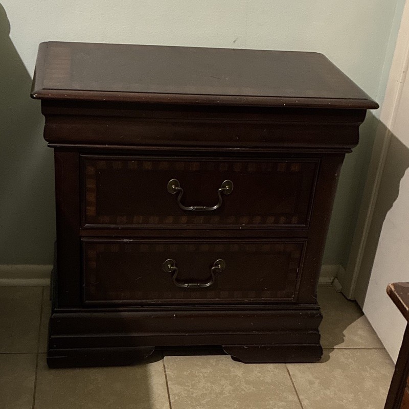 Dark Wood 2-Drawer Nightstand End Table w/ Metal Bail Pull Handles Storage