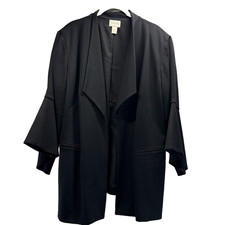 Chicos Women's Blazer Jacket Size Large Solid Black Bell 3/4 Sleeves Open Lined