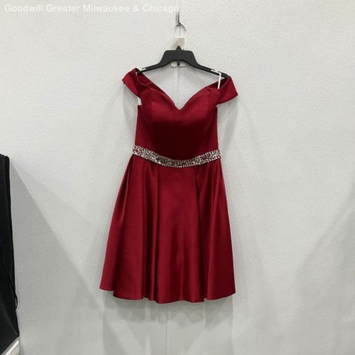 NWT Changuan Womens Fit & Flare Dress Off Shoulder Beaded Sleeveless Red Size 4