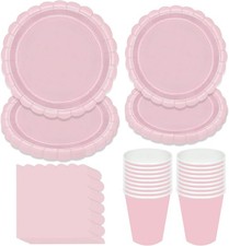 100pcs Pink Party Plates Cups and Napkins Paper Plates and Napkins Set Disposab