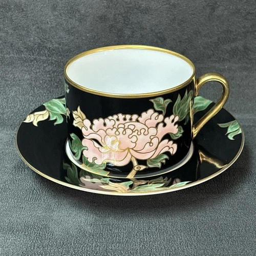 Fitz and Floyd CLOISONNE PEONY Cup and Saucer Set