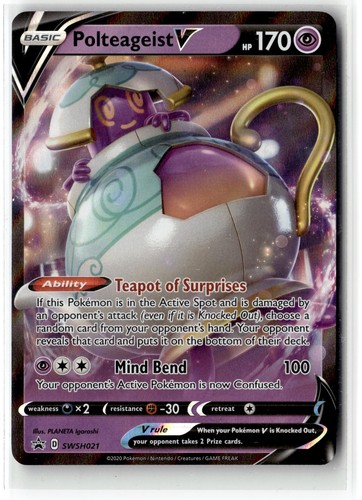 Pokemon Sword & Shield Promo Polteageist V SWSH021 Holo Promo LP + Free Gift