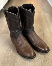 Larry Mahan Ostrich Roper Boots Mens 9D Western Brown LM481 Texas USA Nocona