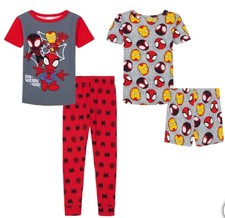 Spider-Man Character Kids' 4-piece Pajama Set Glow In The Dark 100 Cotton Sz 2T