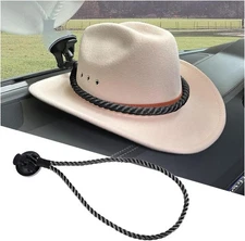 Cowboy Hat Holder Rack with Suction Cup Rope Mount for Car Truck SUV Black