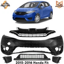 Front Bumper Cover Fascia & Grille Assembly Kit For 2015-2016 Honda Fit