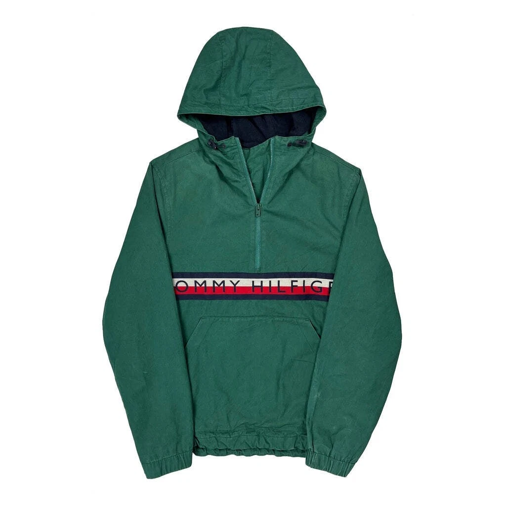 Canvas Tommy Hilfiger Spellout Anorak Windbreaker - Small Green Cotton
