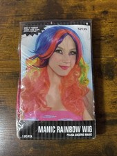 Manic Rainbow Wig Bright Rave Fancy Dress Up Halloween Adult Costume Accessory